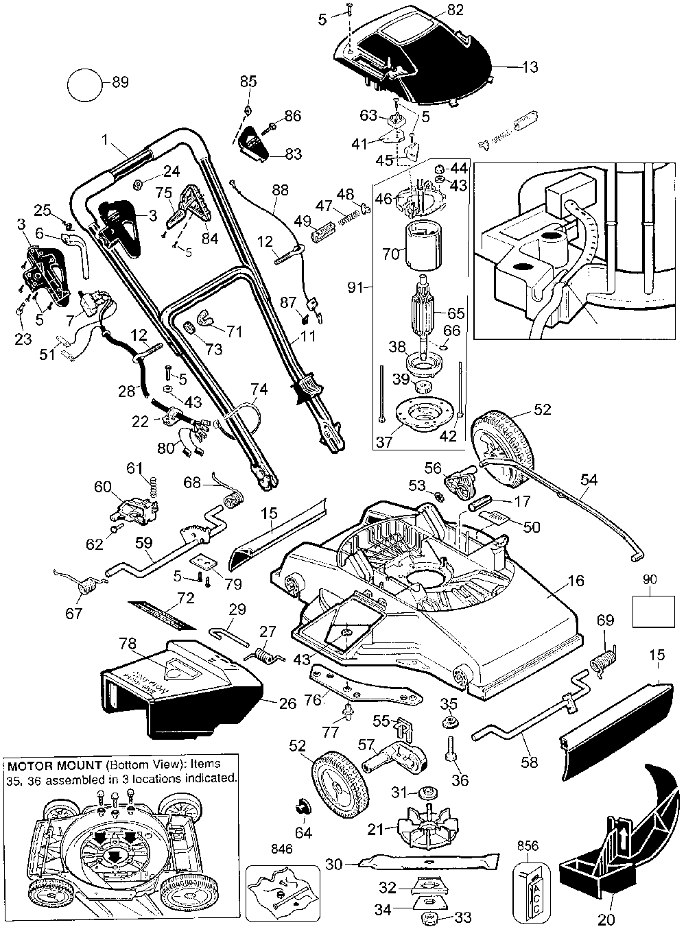 Exploded Diagram A Diagram and Parts List for MM600B Type 1 Black and Decker Lawn Mower